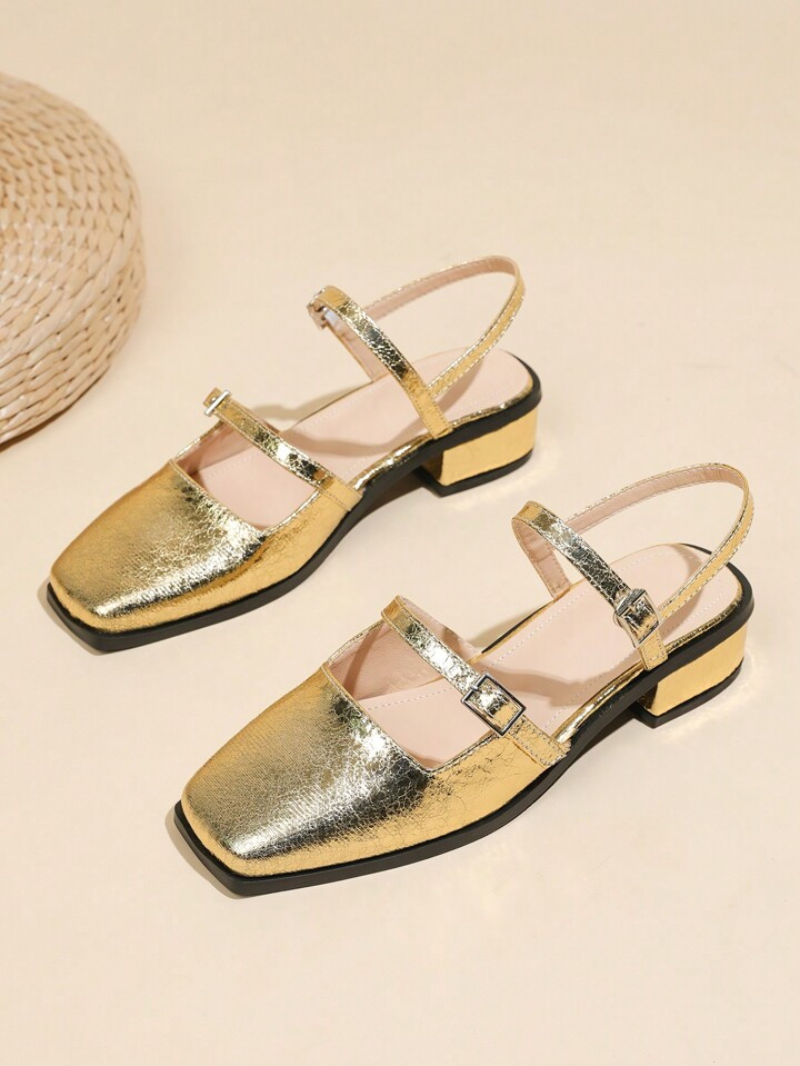 Women's Fashionable Mary Jane Shoes With Square Toe, Chunky Heel, Shallow Mouth And Buckle Decora... | SHEIN