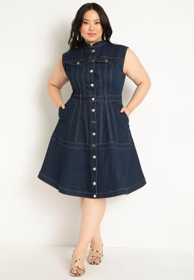 Fit & Flare Denim Dress | Eloquii