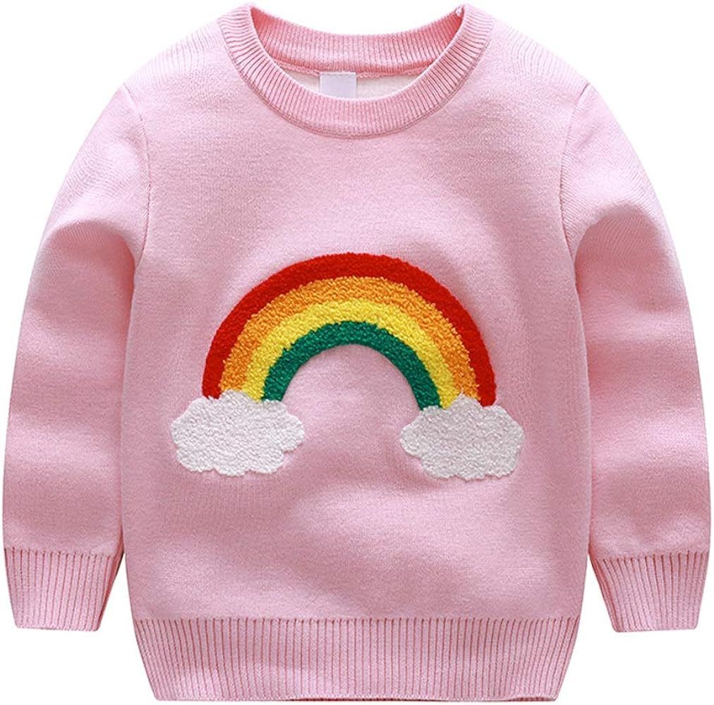 Julerwoo Toddler Girls Crewneck Knit Sweaters Rainbow Casual Pullover Tops | Amazon (US)