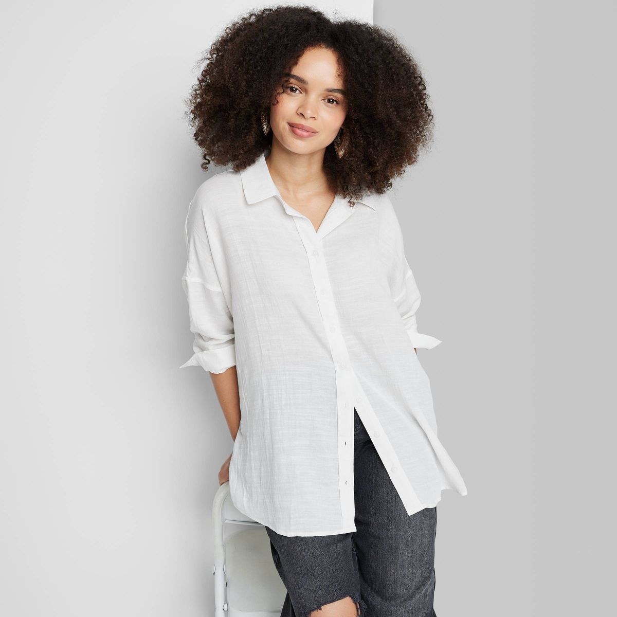 Women's Long Sleeve Oversized Button-Down Shirt - Wild Fable™ White XXS | Target