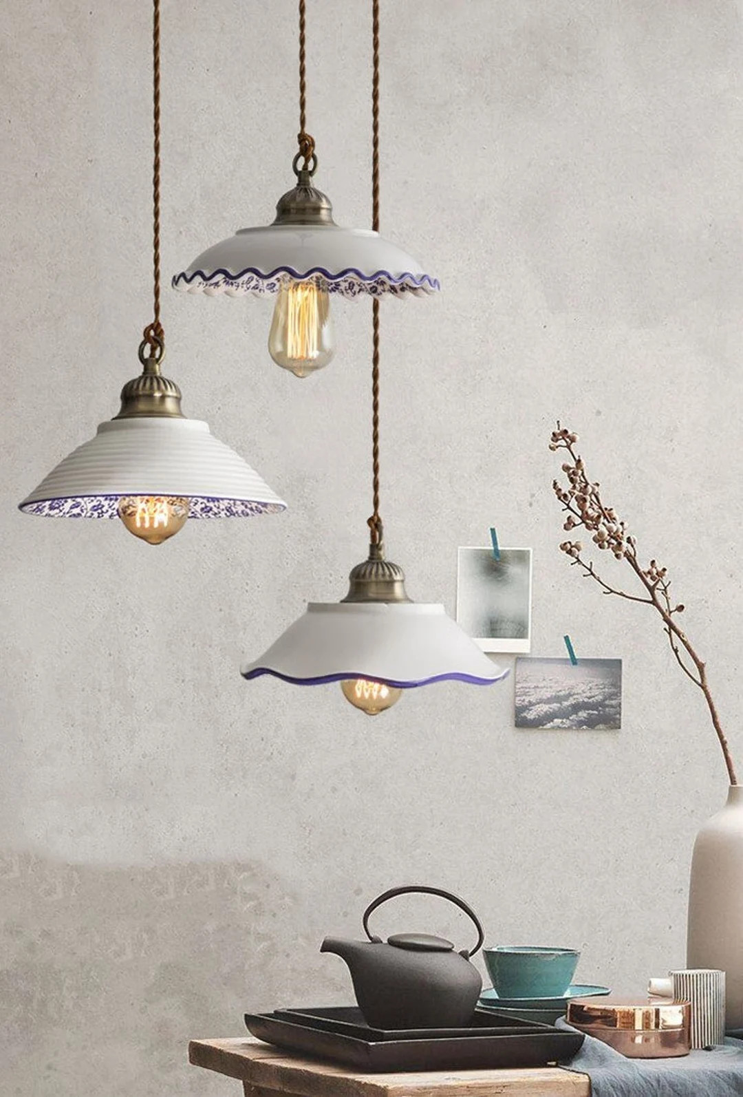 Ceramic Pendant Lights/ Retro Hand Painted Lights/ Kitchen Island Lights/ Hanging Lights for Kitc... | Etsy (US)