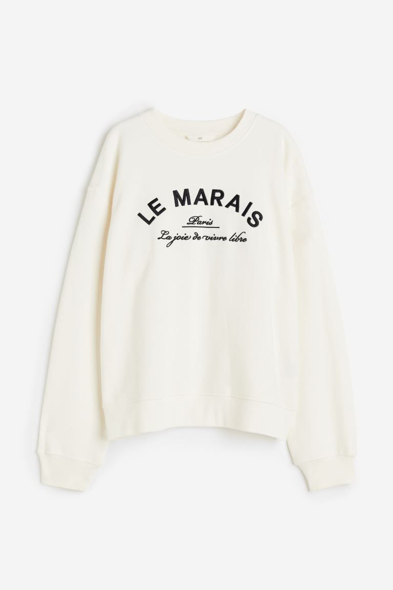 Crew-neck Sweatshirt - Cream/Le Marais - Ladies | H&M US | H&M (US + CA)