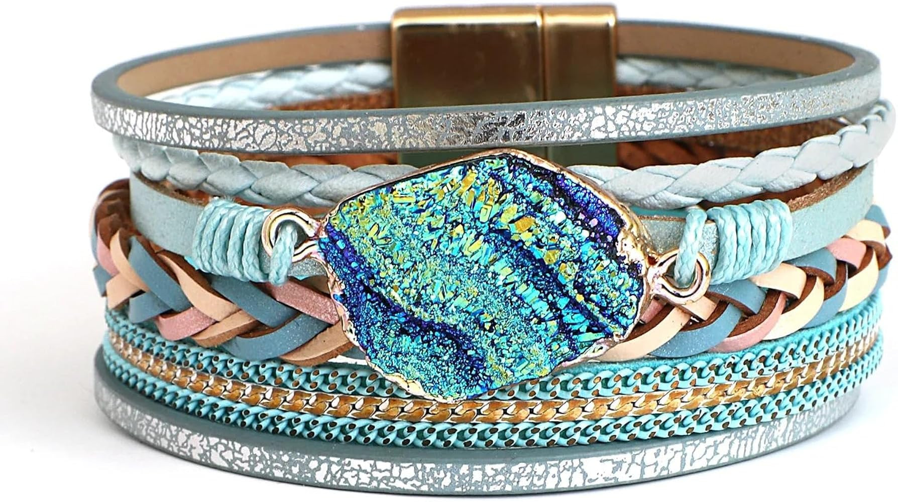 Fesciory Leopard Bracelet for Women, Boho Leather Wrap Multi-Layer Pearl Crystal Bracelet Bangle ... | Amazon (US)