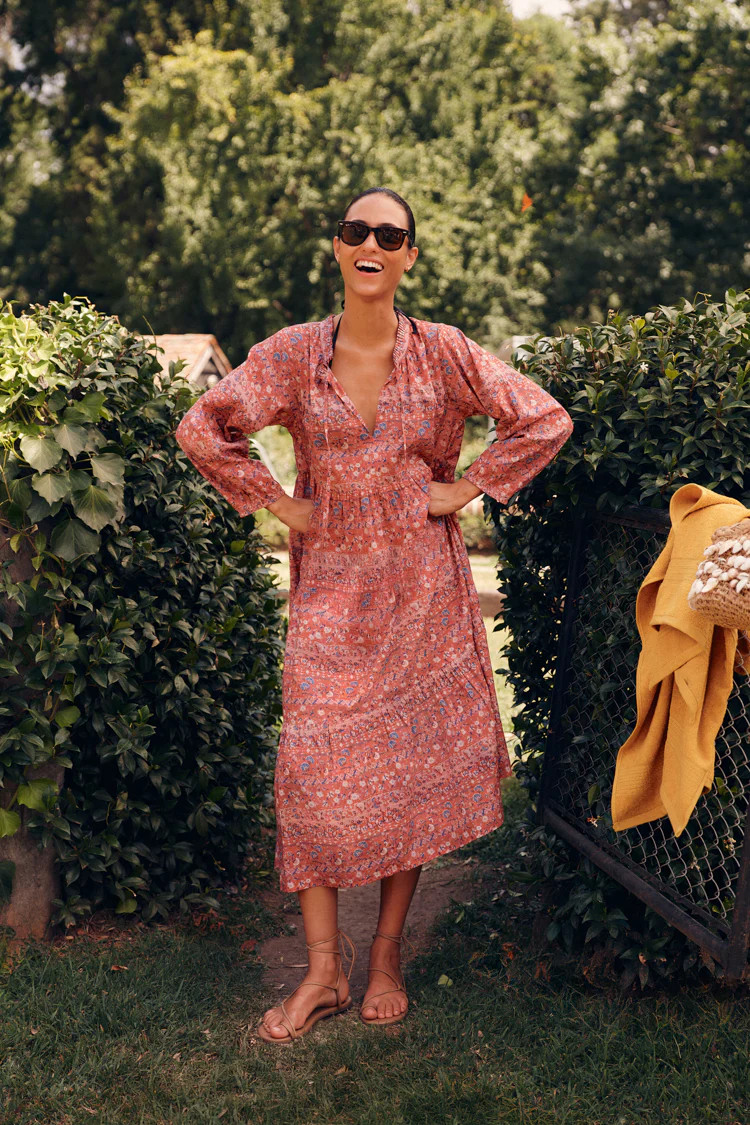 Americana Batik Stripe Long Sleeve Salty Paloma Caftan | Tuckernuck (US)