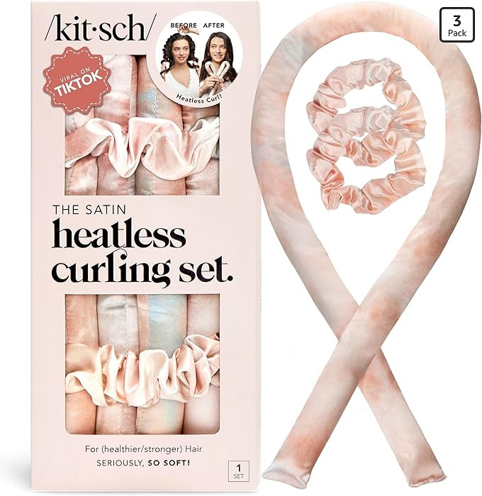 Kitsch Satin Heatless Curlers Set – Heatless Curls Overnight with 34" Hair Curler & 2 Satin Scr... | Amazon (US)