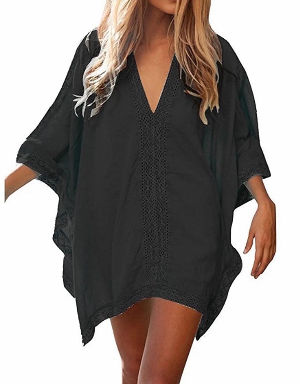 Swim Cover Ups for Women Plus Size Deep V-Neck Oversized Swimsuit Cover Up Lace Stitching Slightl... | Walmart (US)