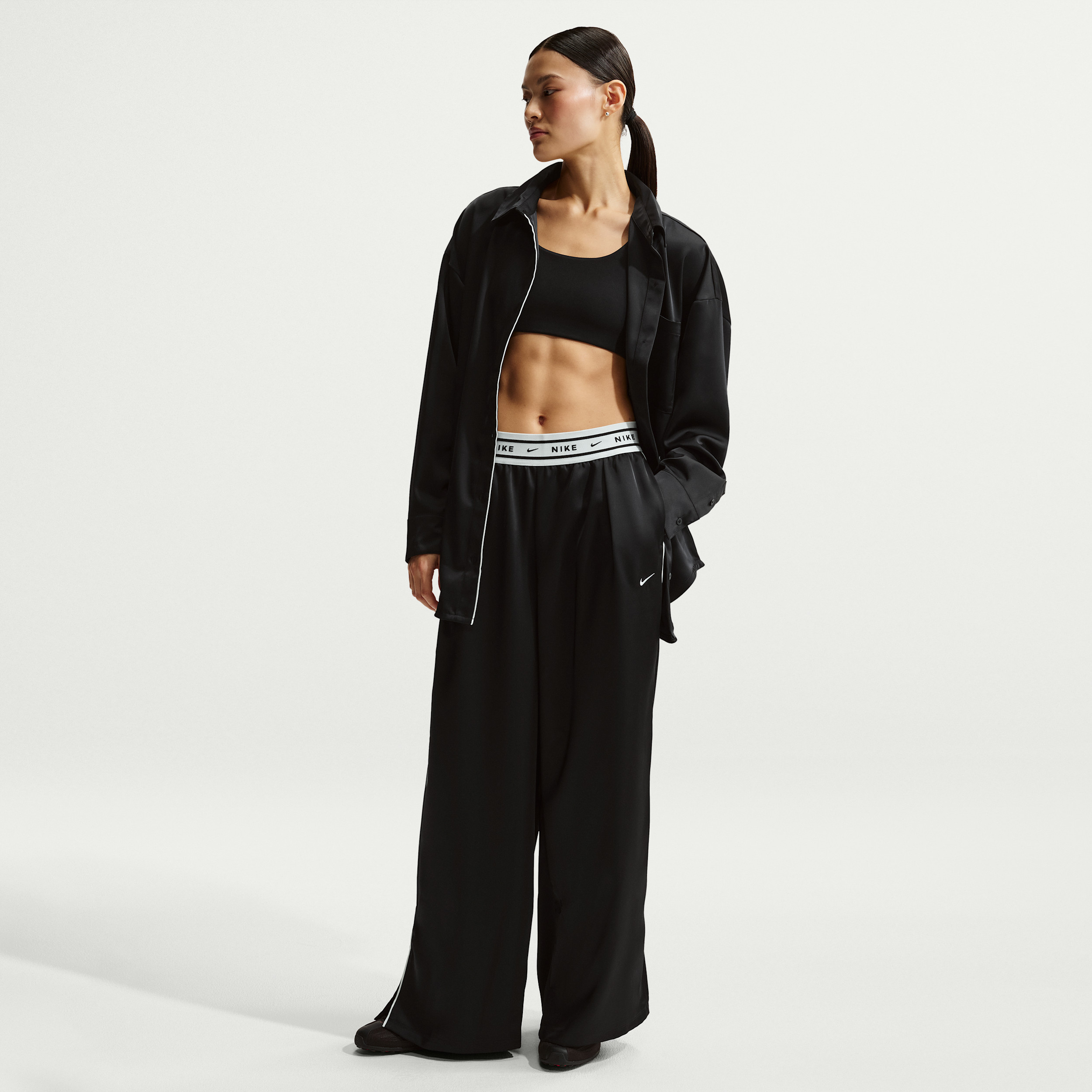 Women's Nike Sportswear Loose Mid-Rise Satin Pants in Black | IH1326-010 | Nike (US)