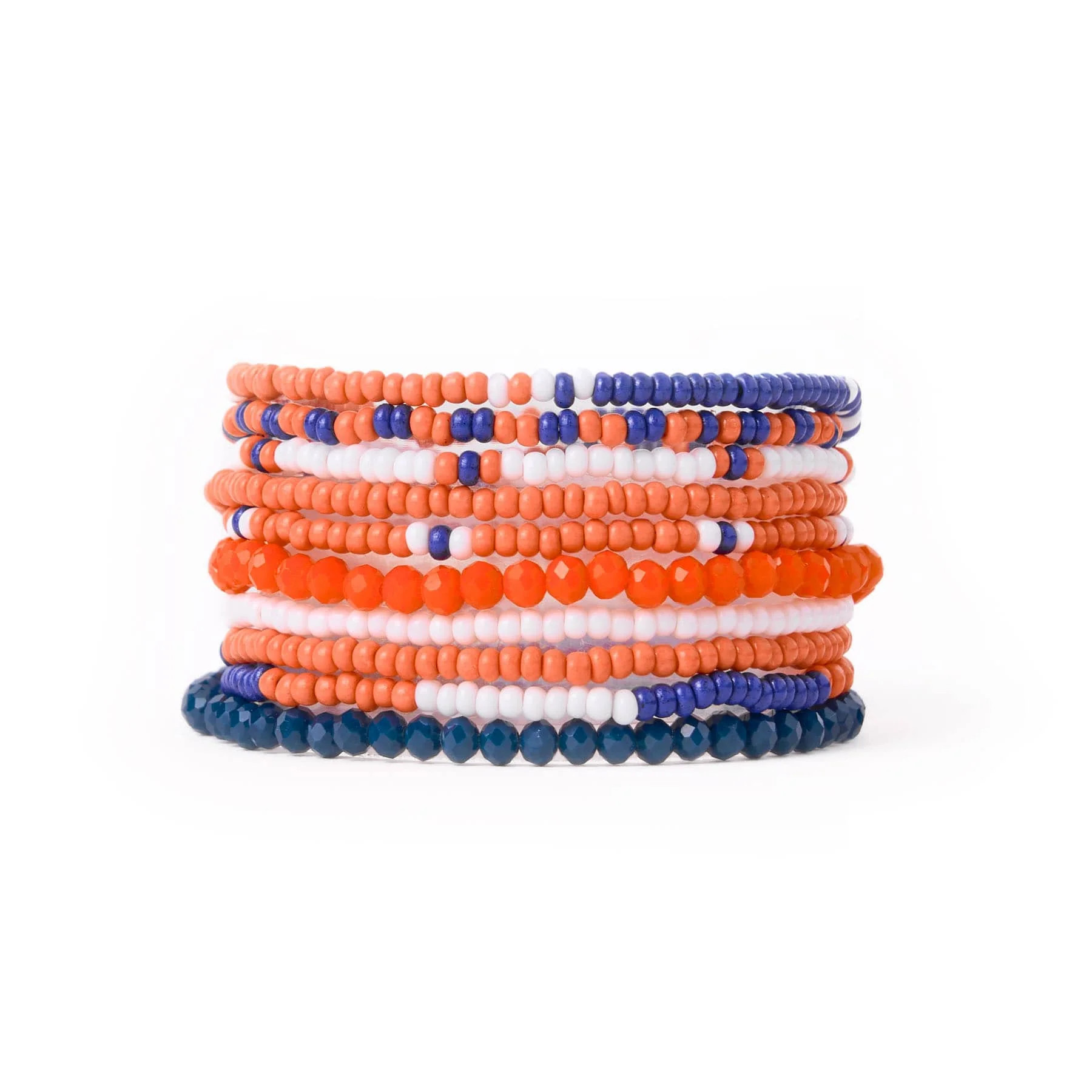 Game Day Color Block Beaded 10 Strand Stretch Bracelets Navy + Orange | INK+ALLOY