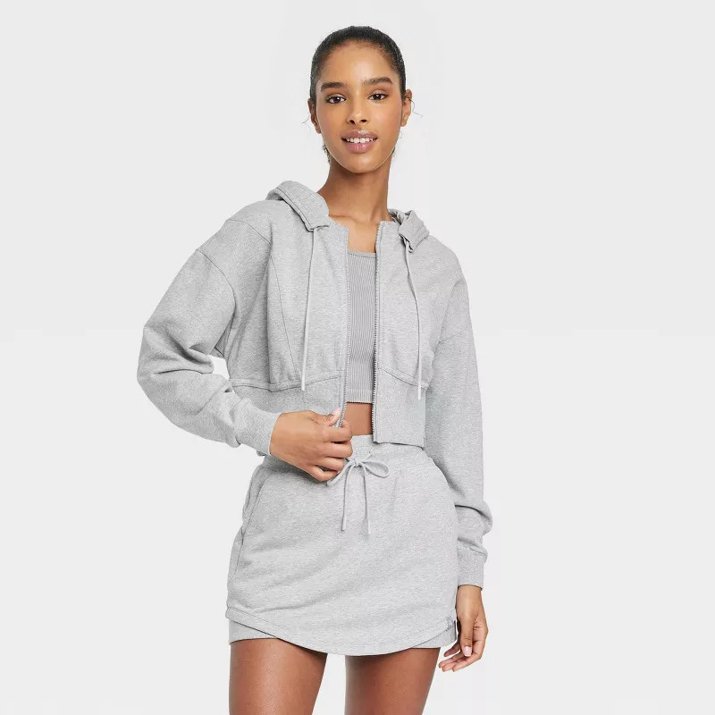 Women's Full Zip French Terry Cropped Hooded Sweatshirt - JoyLab™ | Target