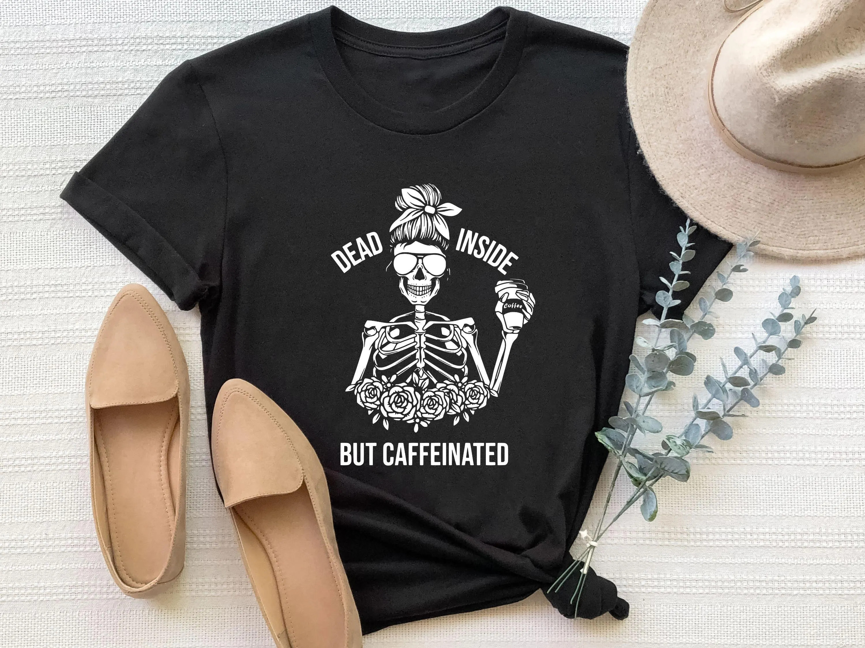 Dead Inside But Caffeinated Shirt, Coffee Lover Gift, Funny Coffee Shirt, Halloween Gift Idea, Caffeine Addict Gift, Coffee Fan T-shirt | Etsy (Global)