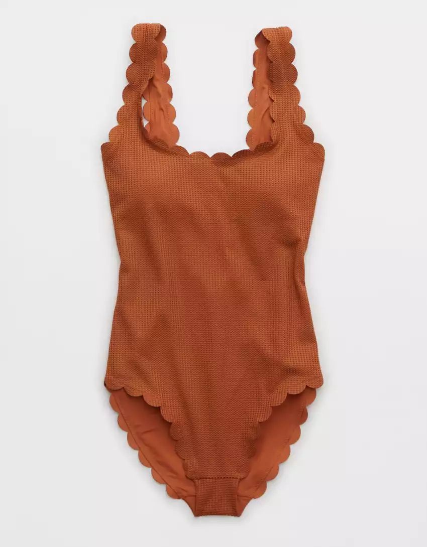 Aerie Waffle Scalloped One Piece Swimsuit | American Eagle Outfitters (US & CA)