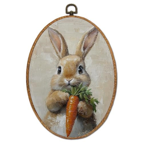 DEQSX Vintage Easter Bunny Oval Wall Art, Cottagecore Farmhouse Carrot Rabbit Easter Wall Decor Canvas Prints Posters for Nursery Home Bedroom Living Room, 8.6x11.4 Inches | Amazon (US)