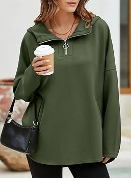 EVALESS Women's Oversized Hoodies Casual Long Sleeve Half Zipper Pocket Sweatshirt Pullover Tops | Amazon (US)
