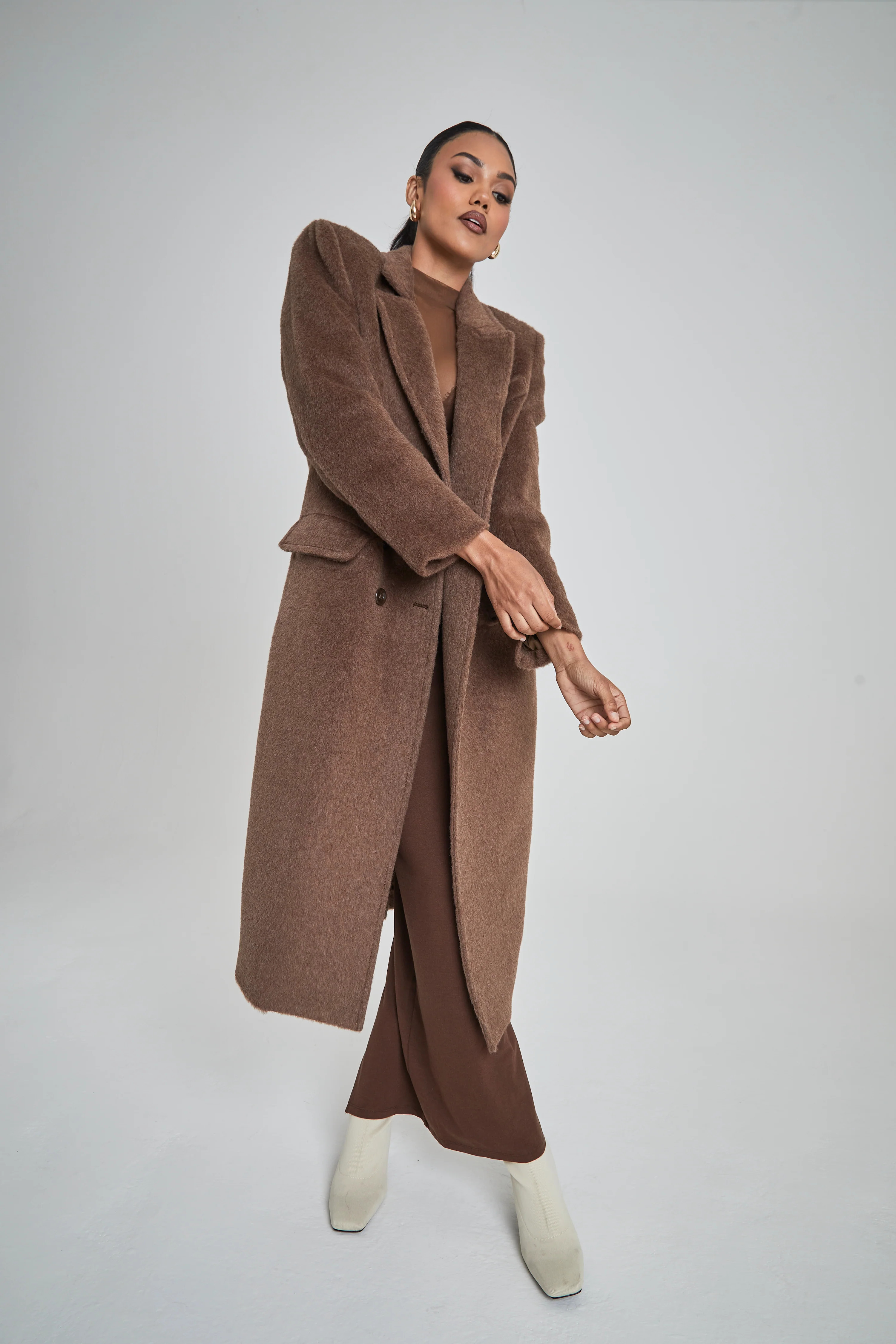 Brown Wool Straight Trench Coat | DE SAVARY LONDON