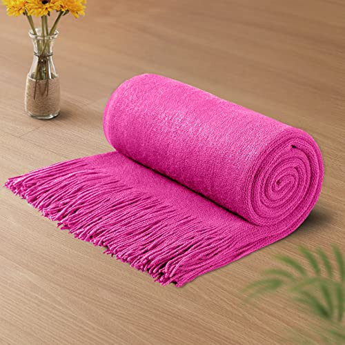 Vonty Hot Pink Knitted Blanket with Tassels Fringe 50" x 60", Super Soft Knit Throw Blanket, Farmhouse Decorative Lightweight Blanket for Couch, Sofa, Bed | Amazon (US)
