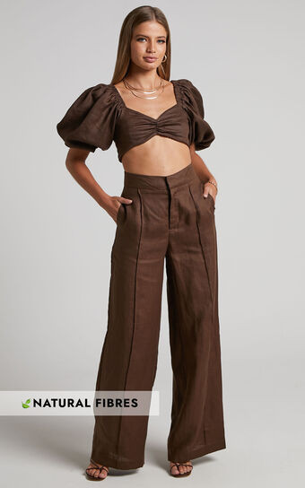 Amalie The Label - Aleydise Linen Wide Leg Pants in Chocolate | Showpo (ANZ)