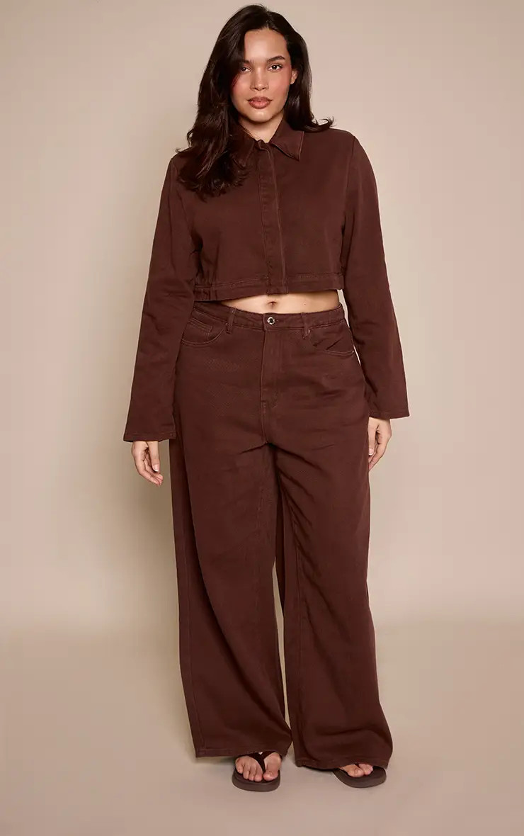 Chocolate Contrast Stitch Wide Leg Jeans | PrettyLittleThing AU | Pretty Little Thing (Australia & New Zealand)