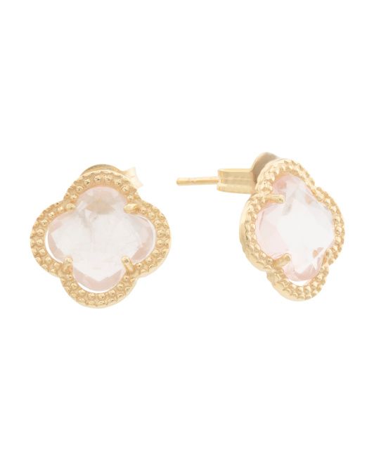 Made In Italy 14kt Gold Pink Quartz Stud Earrings | TJ Maxx