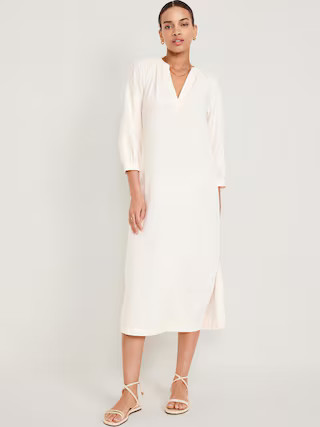 Split-Neck Linen-Blend Midi Dress | Old Navy (US)