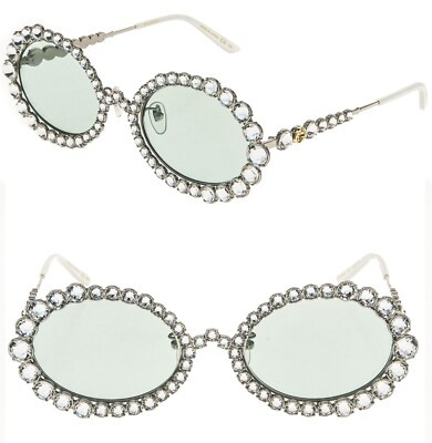 GUCCI Gg0620s 0620 Silver Green Hollywood Forever Crystal Stud Oval Sunglass 001 | eBay US