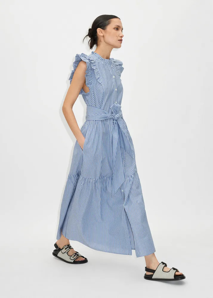 Striped Frill Sleeve Maxi Dress + Belt | ME + EM