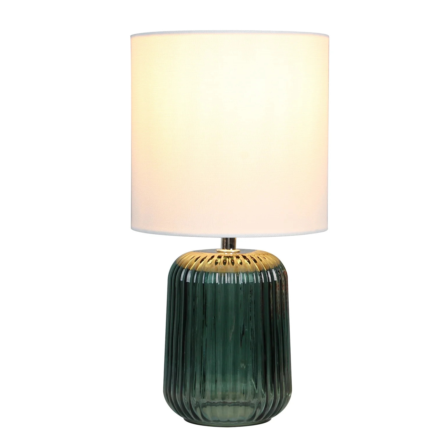 Mainstays 12.75"H Mini Green Glass Stripe Table Lamp with White Lamp Shade | Walmart (US)