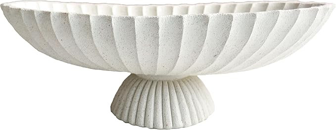 14.5" Large Decorative Long Bowl - Light Gray Fluted Scalloped Decorative Bowls for Home Decor - ... | Amazon (US)