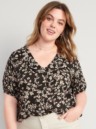 Puff-Sleeve Floral-Print Peter Pan Collar Shirt for Women | Old Navy (US)