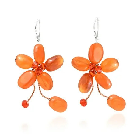 Bohemian Flower Sweet Orange Chalcedony .925 Silver Dangle Earrings | Walmart (US)