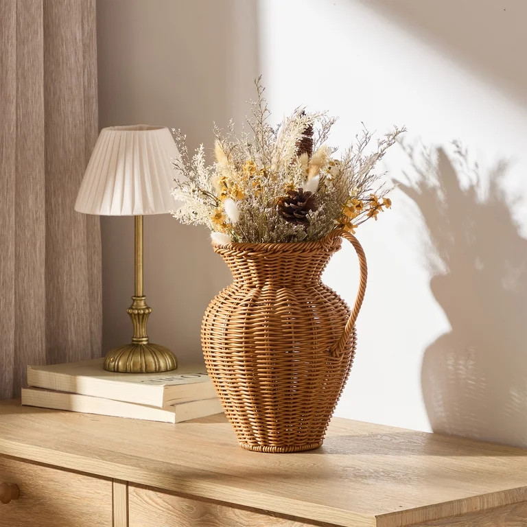 My Texas House 8" Brown Faux Rattan Pitcher Vase | Walmart (US)