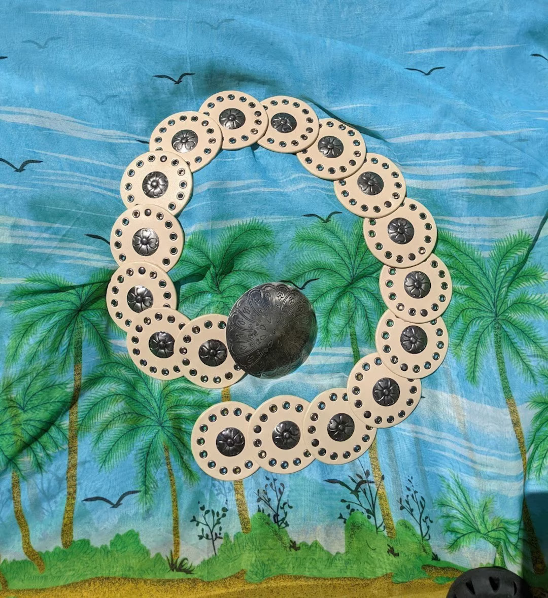 Y2k Beige Boho Disc Belt Vintage 2000s Concho Belt Leather Round Buckle Trendy Embossed Pinterest... | Etsy (US)