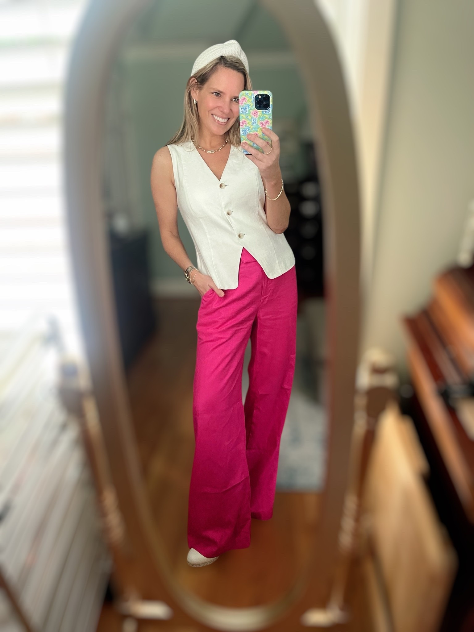 Melinda Maria code: PREPPYREBEL for 10% off my jewelry

Linen season is here, and I’m loving these Scoop wide-leg linen pants—available in sizes 0–26! I’m wearing the hot pink for a bold, fun summer statement and paired them with a structured cream vest for a tailored, feminine twist. These pants are lightweight, flowy, and super flattering with a high rise and easy elastic waistband in the back.

Outfit Details:
• Scoop linen pants – wearing size 0, available 0–26
• Cream button-up vest
• White pointed-toe flats, woven headband, gold jewelry ✨

#WalmartFashion #ScoopStyle #LinenSeason #WideLegPants #PreppyStyle #SummerStyleInspo #BoldAndChic #LTKunder50 #PREPPYREBEL
: ✨🌸💖👖☀️🧺💼

#LTKOver40 #LTKFindsUnder100 #LTKFindsUnder50