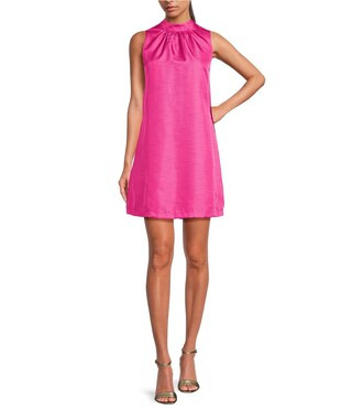 Keyla Trapeze Solid Taffeta Mock Neck Back Tie Bow Mini Dress | Dillard's