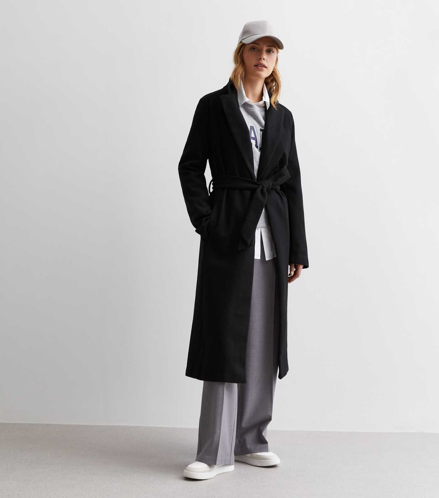 Black Longline Belted Coat | New Look | New Look (UK)