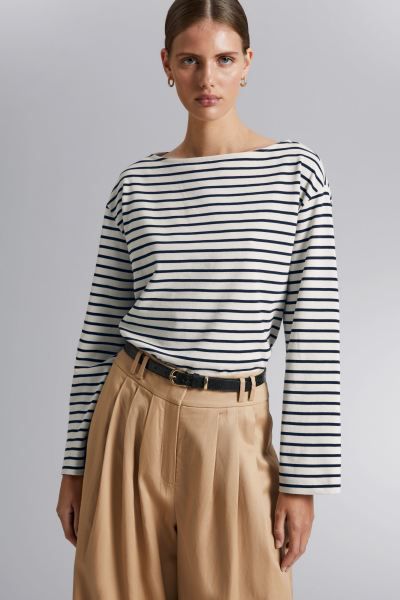 Striped Jersey Top - Dark Blue/White Striped - Ladies | H&M GB | H&M (UK, MY, IN, SG, PH, TW, HK)