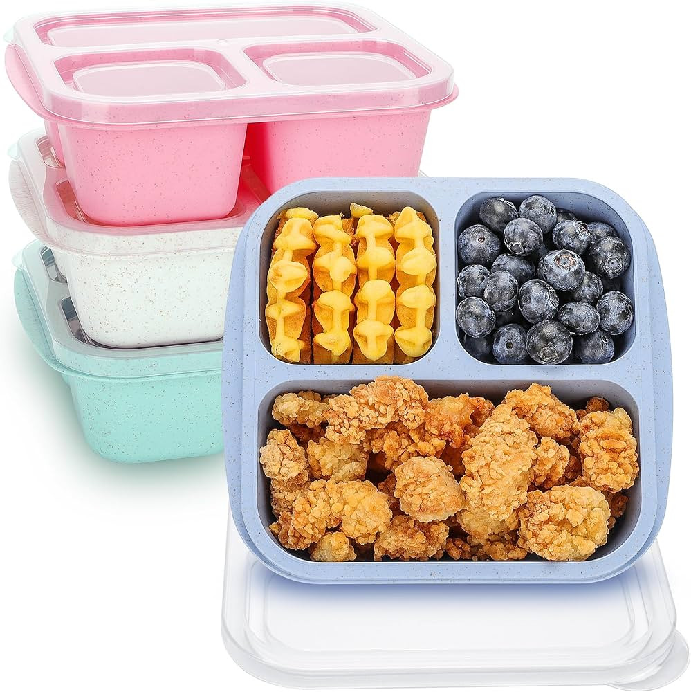 Bento Box For Kids, 4 Pack 3 Compartments Meal Prep Containers Reusable Lunch Containers, Food St... | Amazon (US)