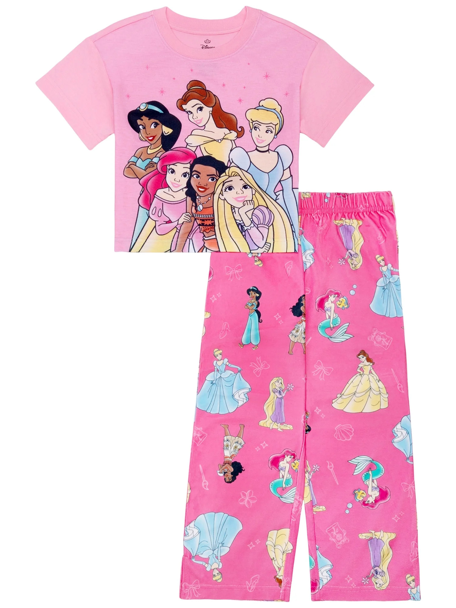 Disney Princess Girls Short Sleeve Top and Pant Pajama Set, 2-Piece, Sizes 4-12 | Walmart (US)