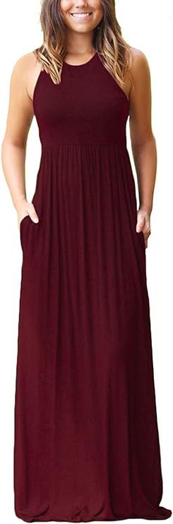 GRECERELLE Women's Sleeveless Racerback Maxi Dress Floral Print Casual Long Dresses with Pockets | Amazon (US)