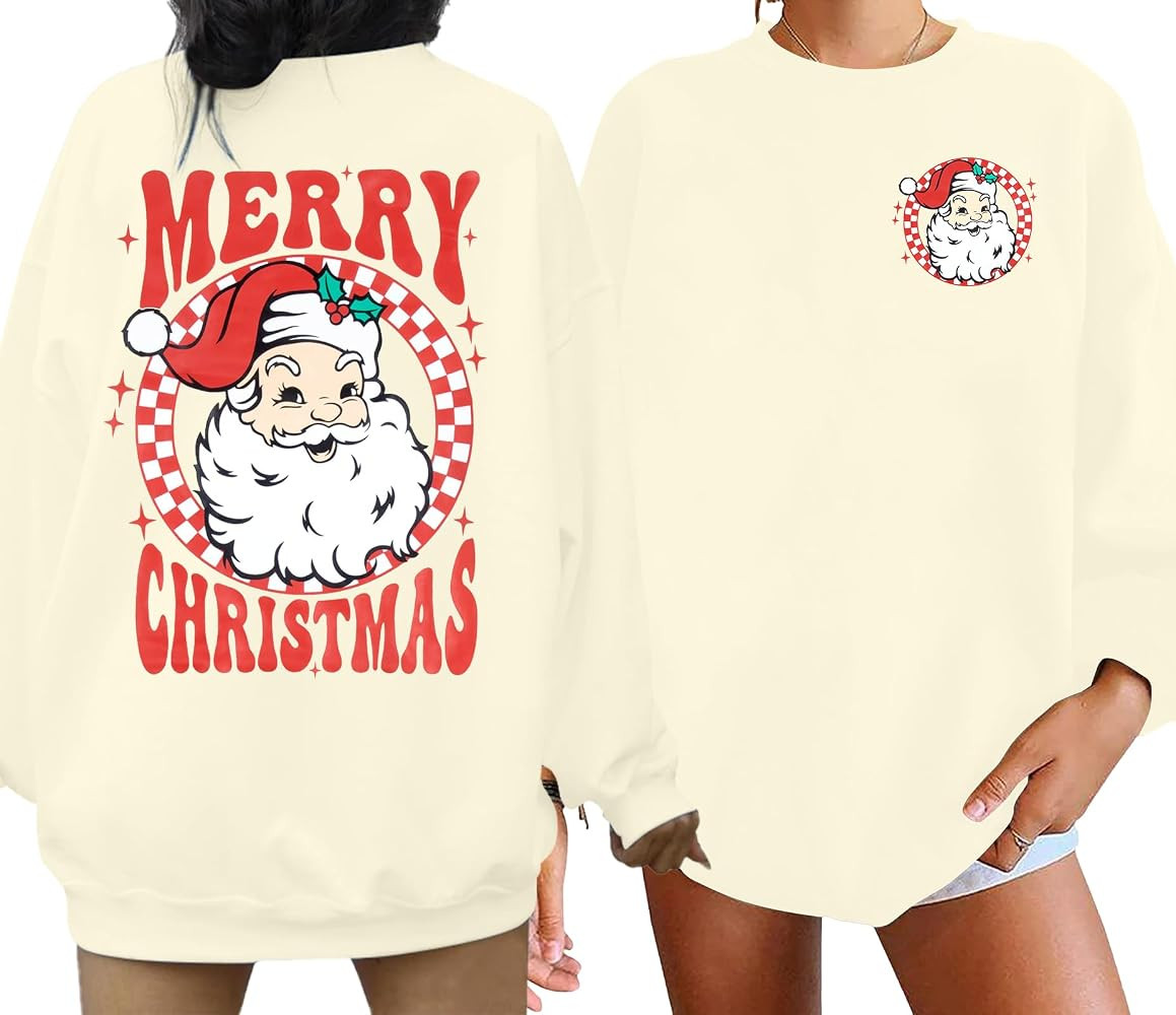 MNLYBABY Merry Christmas Santa Sweatshirt Oversized: Women Christmas Shirt Santa Claus Sweater Ch... | Amazon (US)