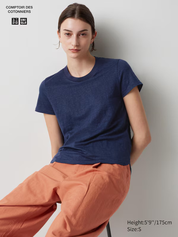 Linen Crew Neck Short-Sleeve T-Shirt | UNIQLO (US)