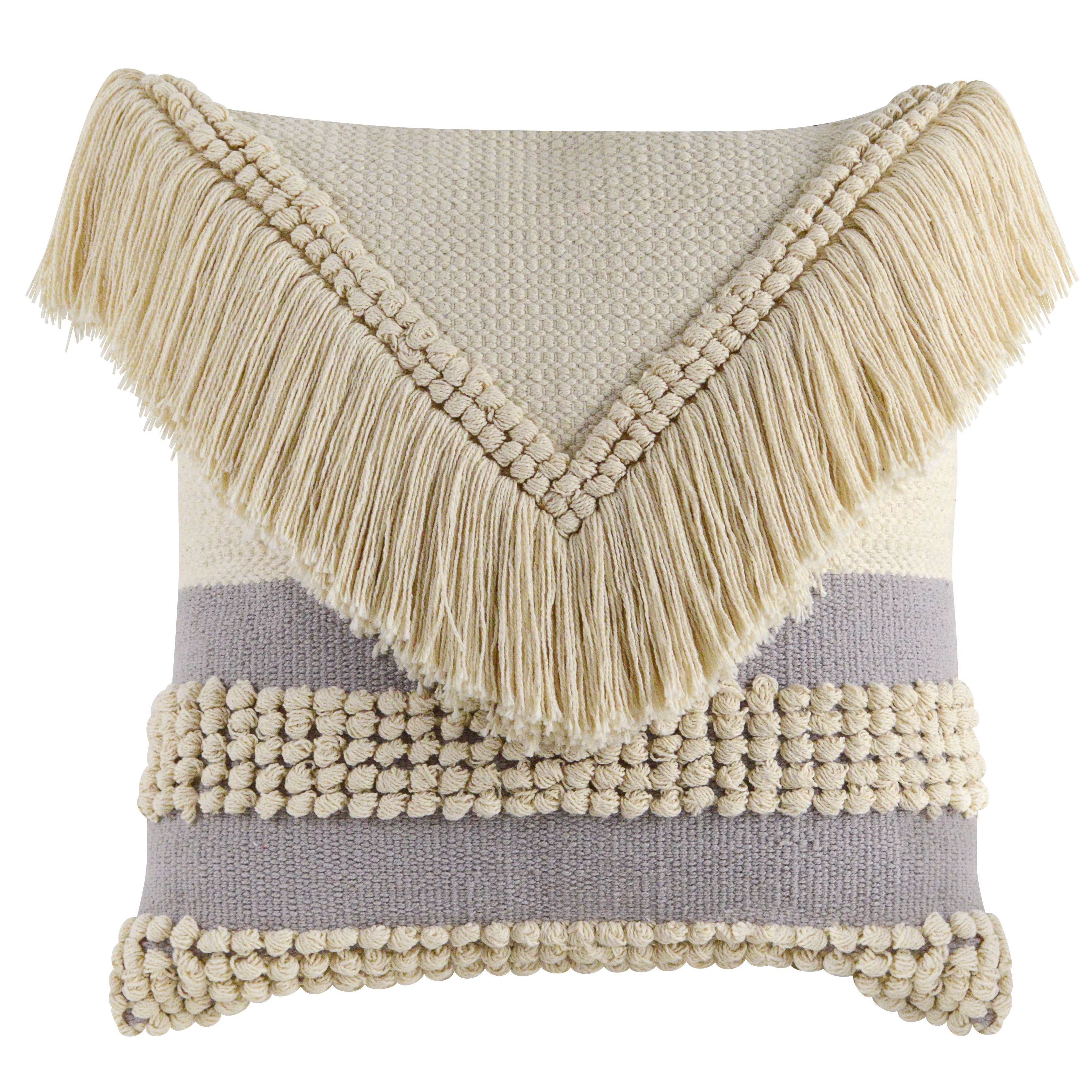 Better Homes & Gardens Handcrafted Fringed Loop Stripe Decorative Throw Pillow, 18"x18", Ivory | Walmart (US)