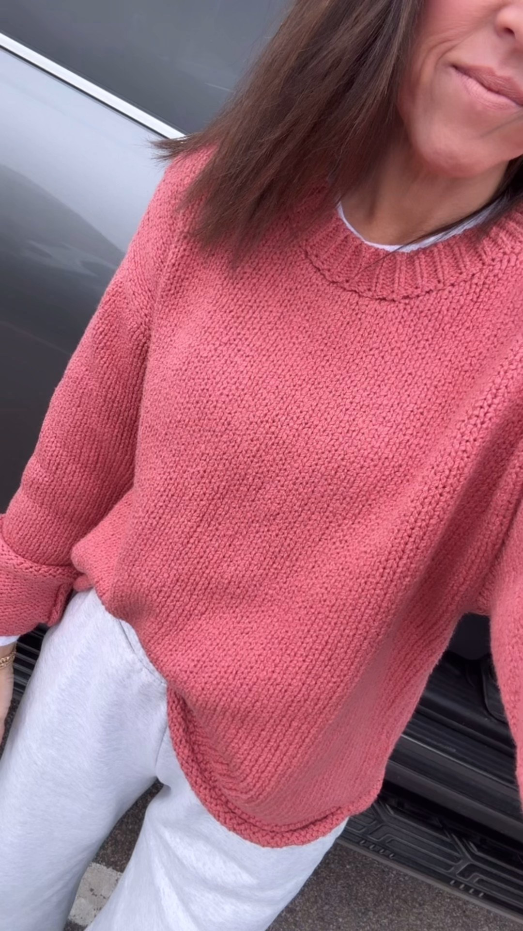 Today’s outfit. Weekend casual. Outfit of the day. Roll tab sweater. 
Sweater XS. Tee S. Sweats XS. 

#LTKOver40 #LTKSeasonal #LTKootd