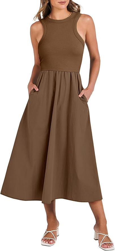 ANRABESS Womens 2026 Summer Casual Maxi Dress A line Tiered Flowy Short Sleeve Crewneck T Shirt B... | Amazon (US)