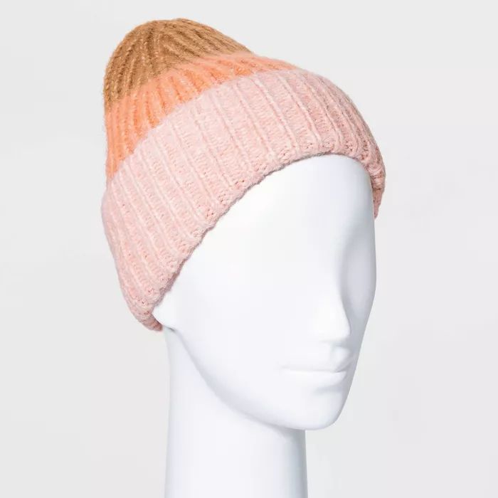 Women&#39;s Color Block Beanie - A New Day&#8482; Coral/Brown | Target