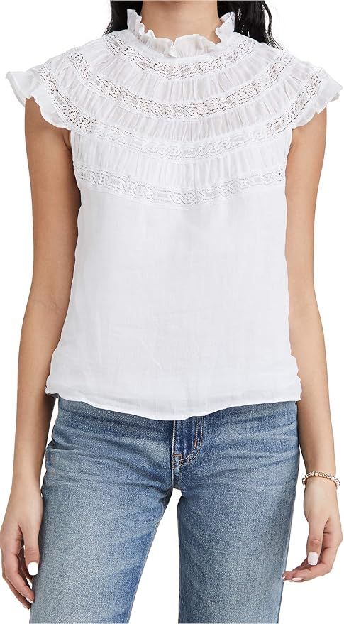 FRAME Women's Lace Inset Short Sleeve | Amazon (US)