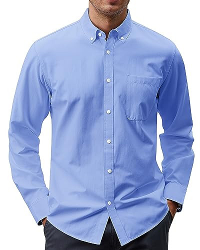 J.VER Oxford Cloth Button Down Shirts for Men Solid Regular Fit Long Sleeve Shirt with Pocket Blue Medium | Amazon (US)