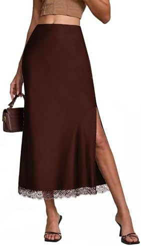 Womens Satin Silk Maxi Slit Skirt Elastic Waistband Leopard Print Maxi Long Satin Slit Skirts for... | Amazon (US)