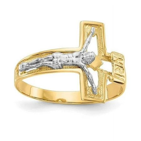 Primal Gold 10 Karat Two-tone High Polished Crucifix 3mm Men s Ring | Walmart (US)