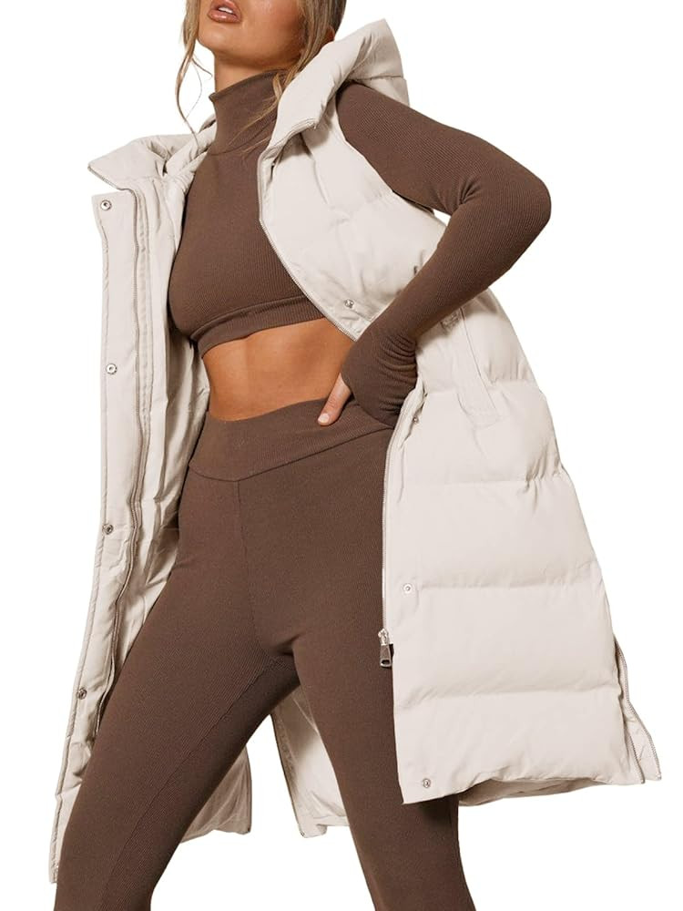 Inorin Womens Down Vest with Stand Collar Thick Hooded Sleeveless Long Coats Jacket | Amazon (US)