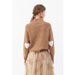 Heart and Soul Patched Knit Sweater in Caramel | Chicwish